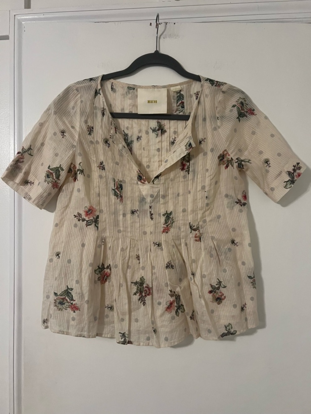 Maeve Cream Floral & Polka Dot Peplum Blouse size 2 (Z128)